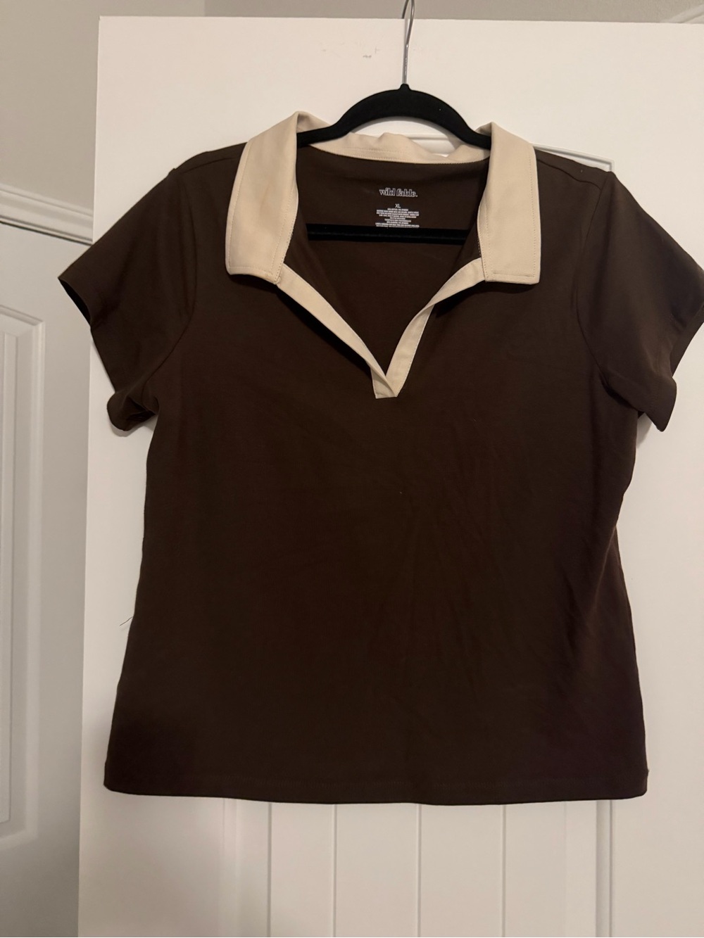 Wild Fable Brown Short Sleeve Polo Collar Tee with Cream Trim